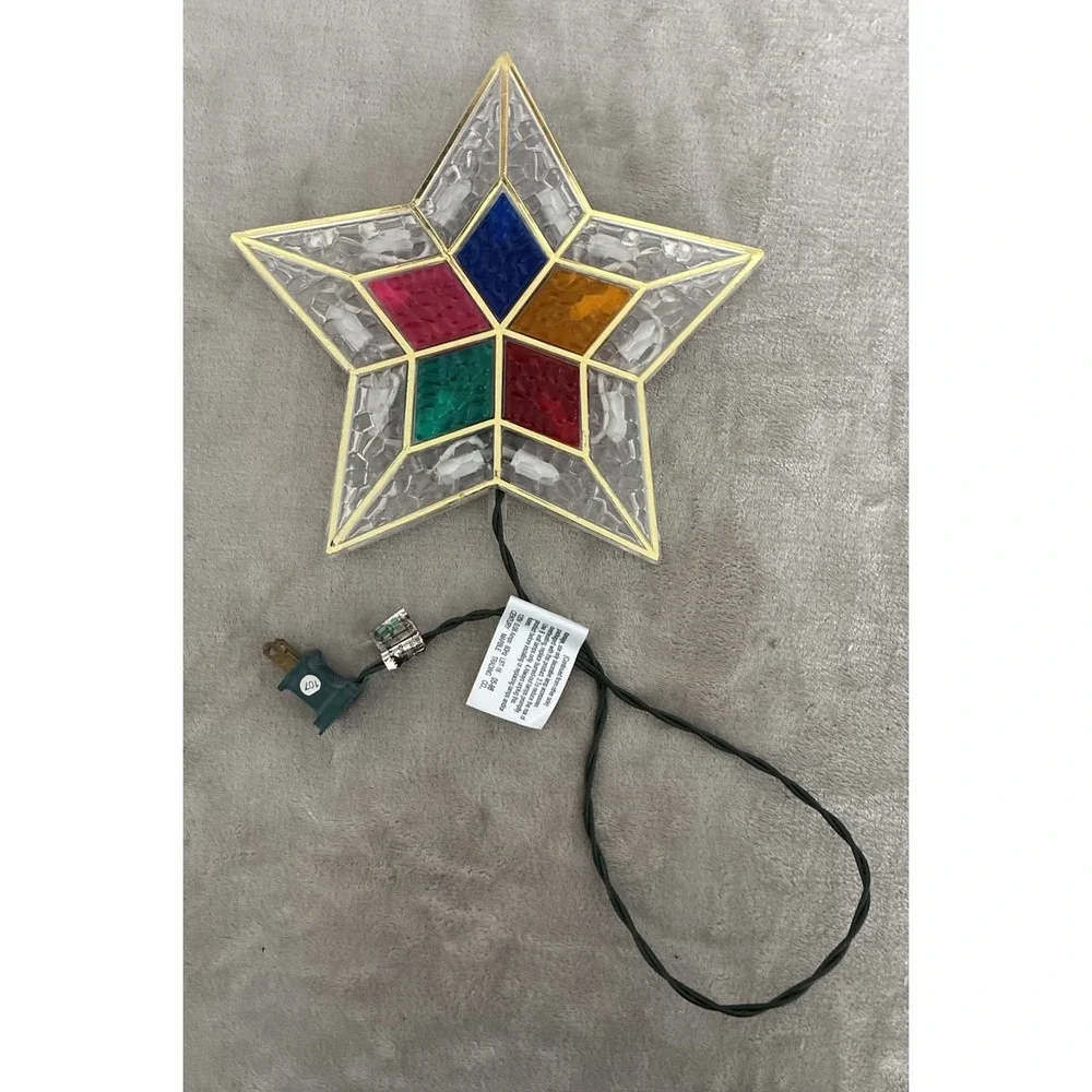Christmas Star Tree Topper Faux Stained Glass Lights 9